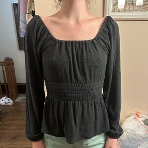 Madewell women’s size XXS peplum dark grey long sleeve shirt